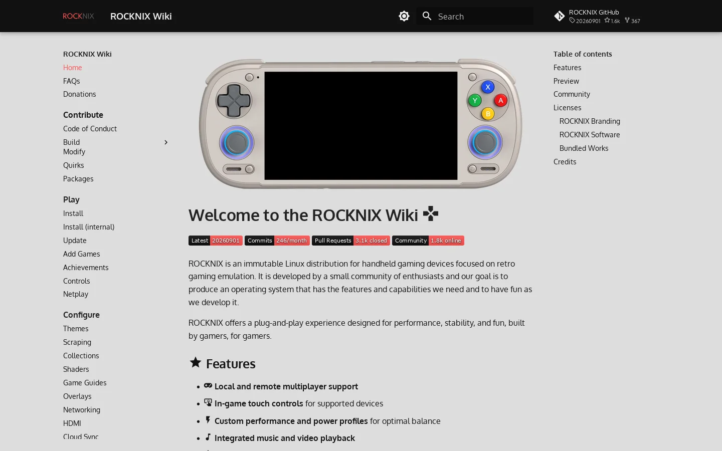 ROCKNIX Wiki Homepage screenshot