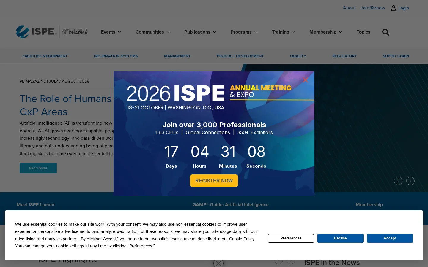ISPE Homepage screenshot