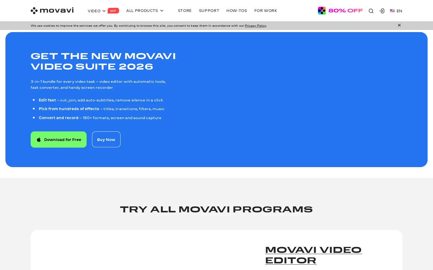 Video Editor 2026 and Other Cool Programs from Movavi – Download for Free Homepage screenshot