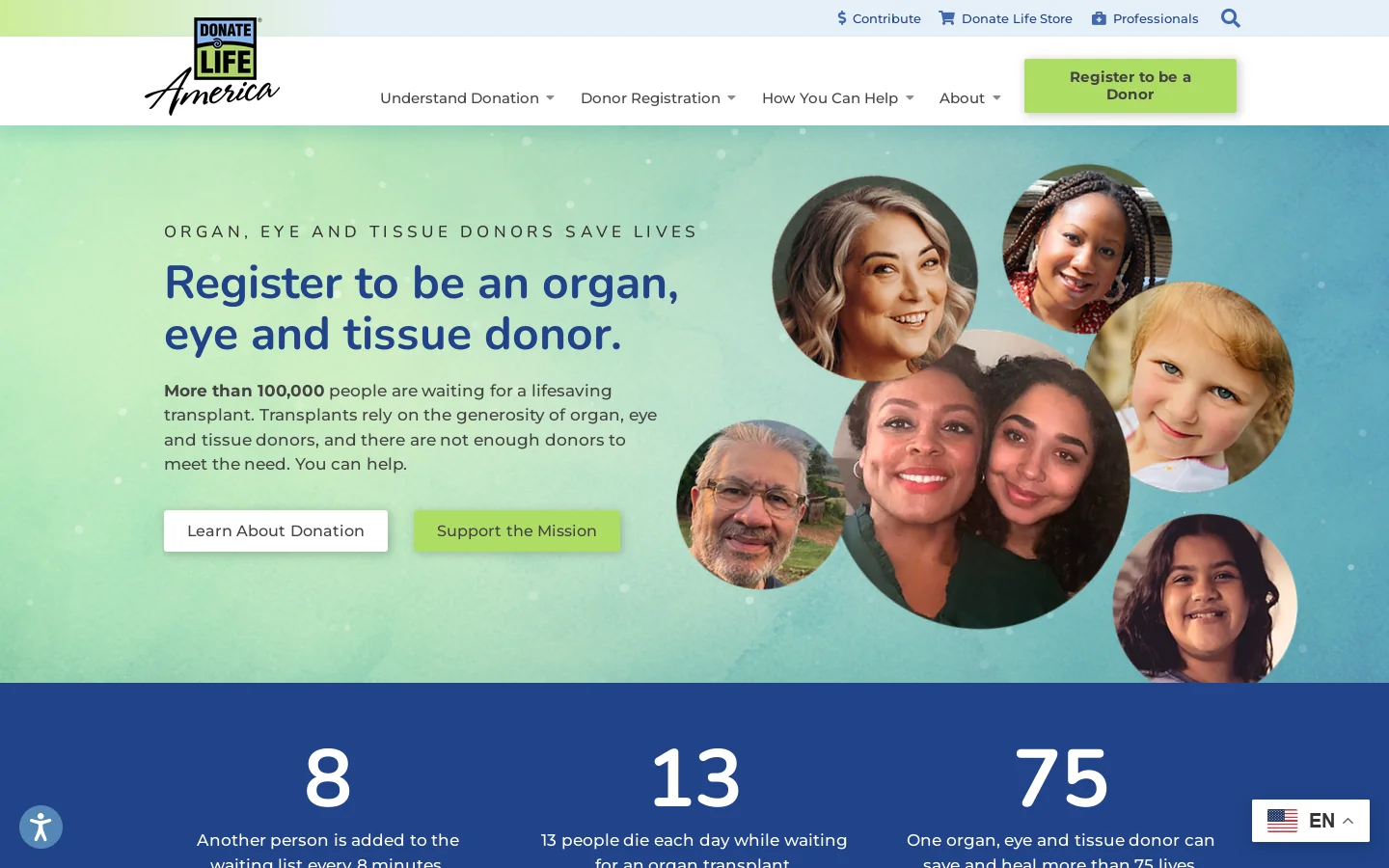 Donate Life America Homepage screenshot