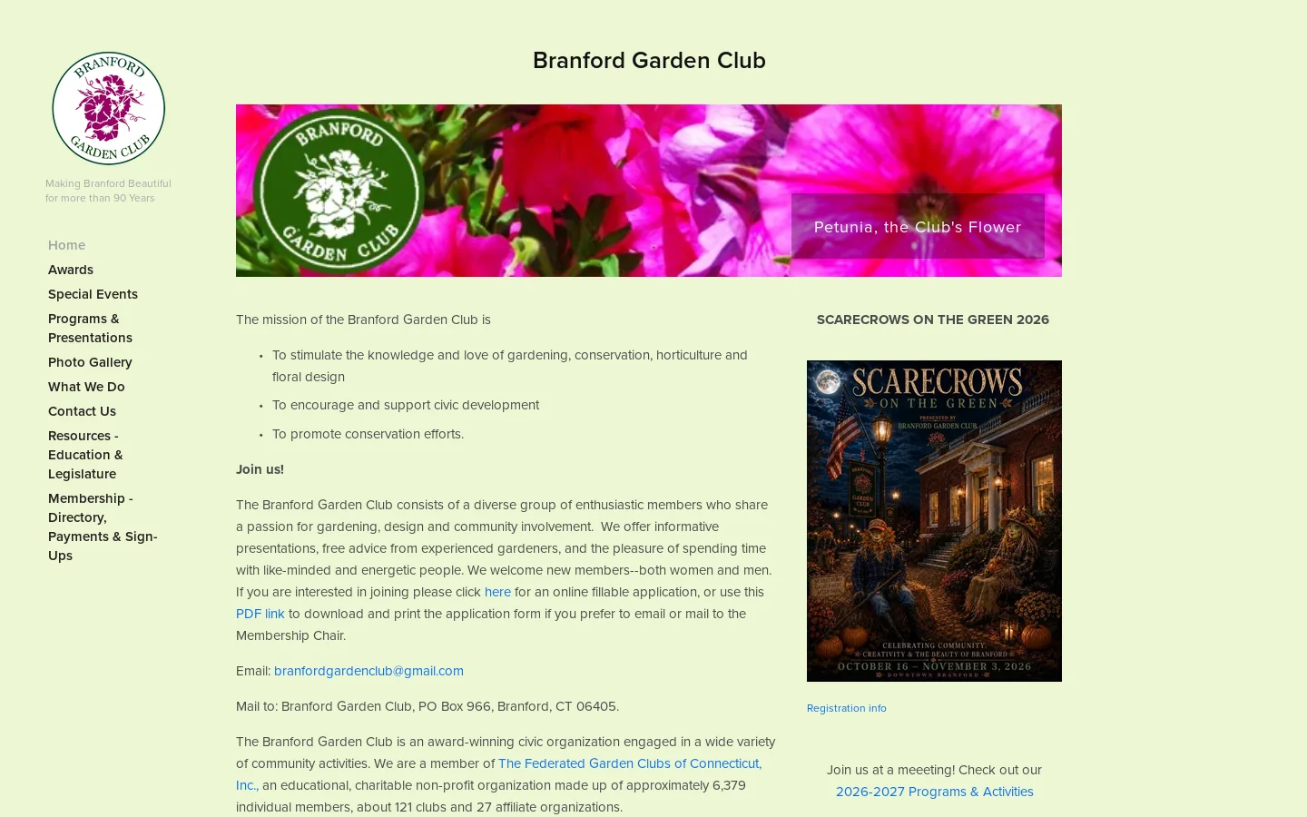 Branford Garden Club Homepage screenshot