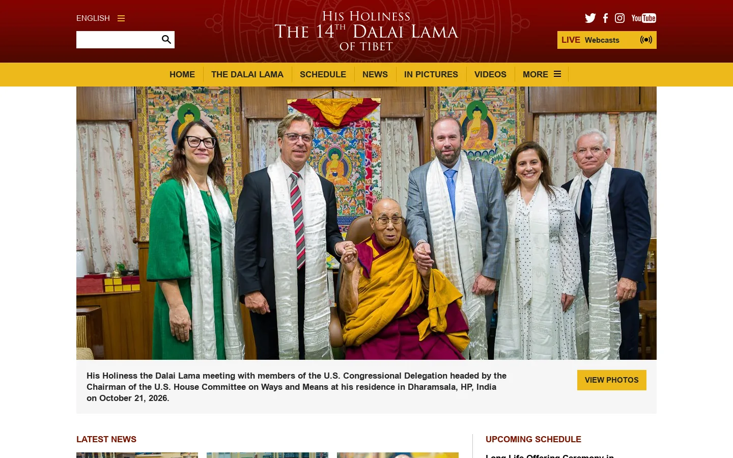 The Office of His Holiness The Dalai Lama | The 14th Dalai Lama Homepage screenshot