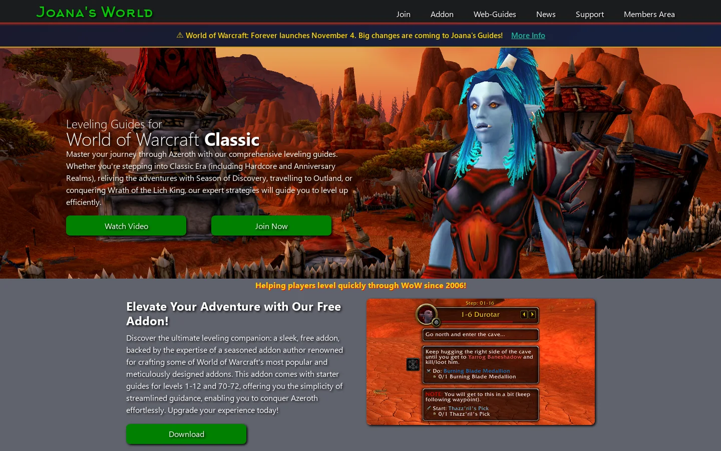 Joana's Guides for Classic WoW Homepage screenshot