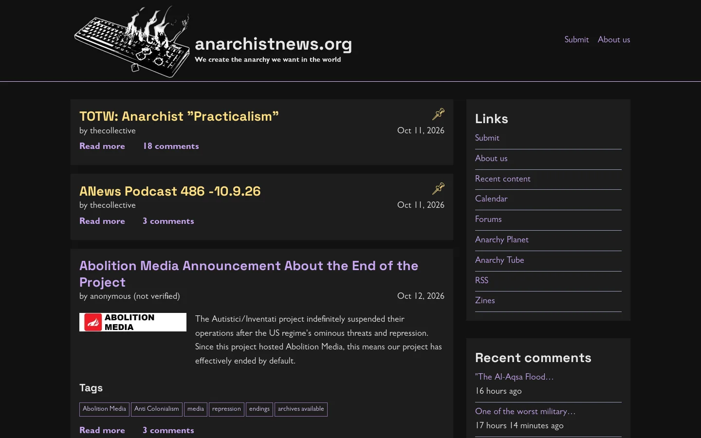 anarchistnews.org Homepage screenshot
