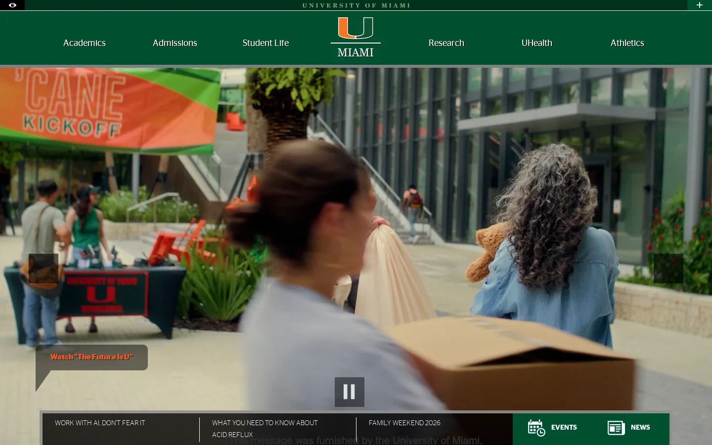 University of Miami Homepage screenshot