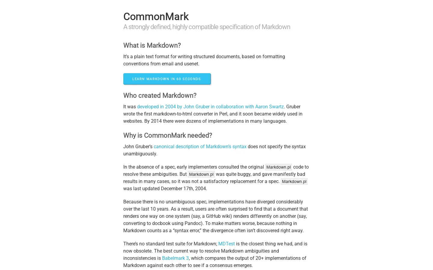 CommonMark Homepage screenshot