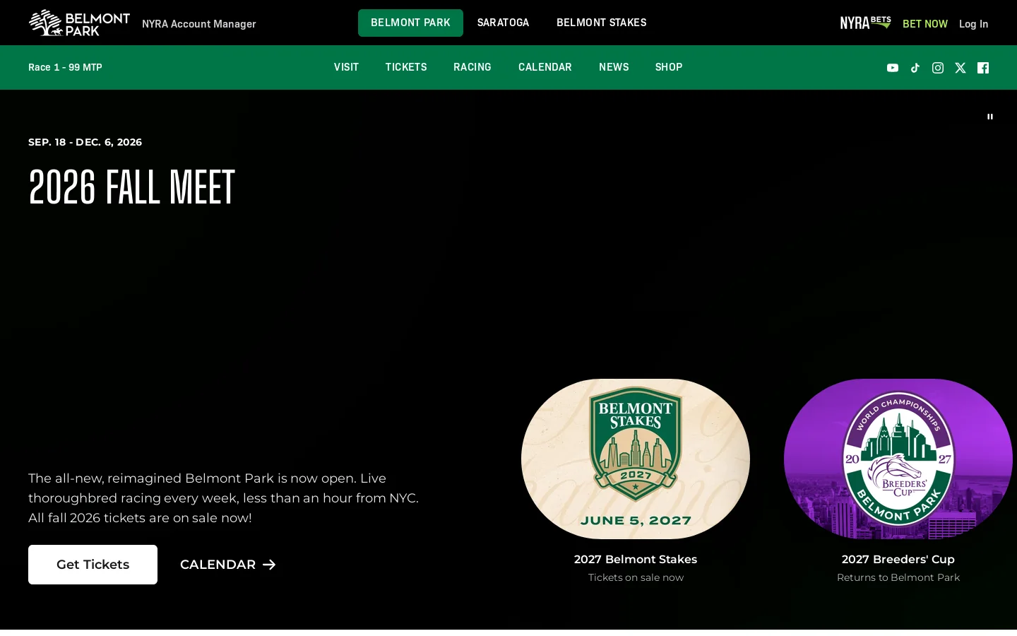 Belmont Park | New York Horse Racing | Home of the Belmont Stakes | New York Racing Association Homepage screenshot
