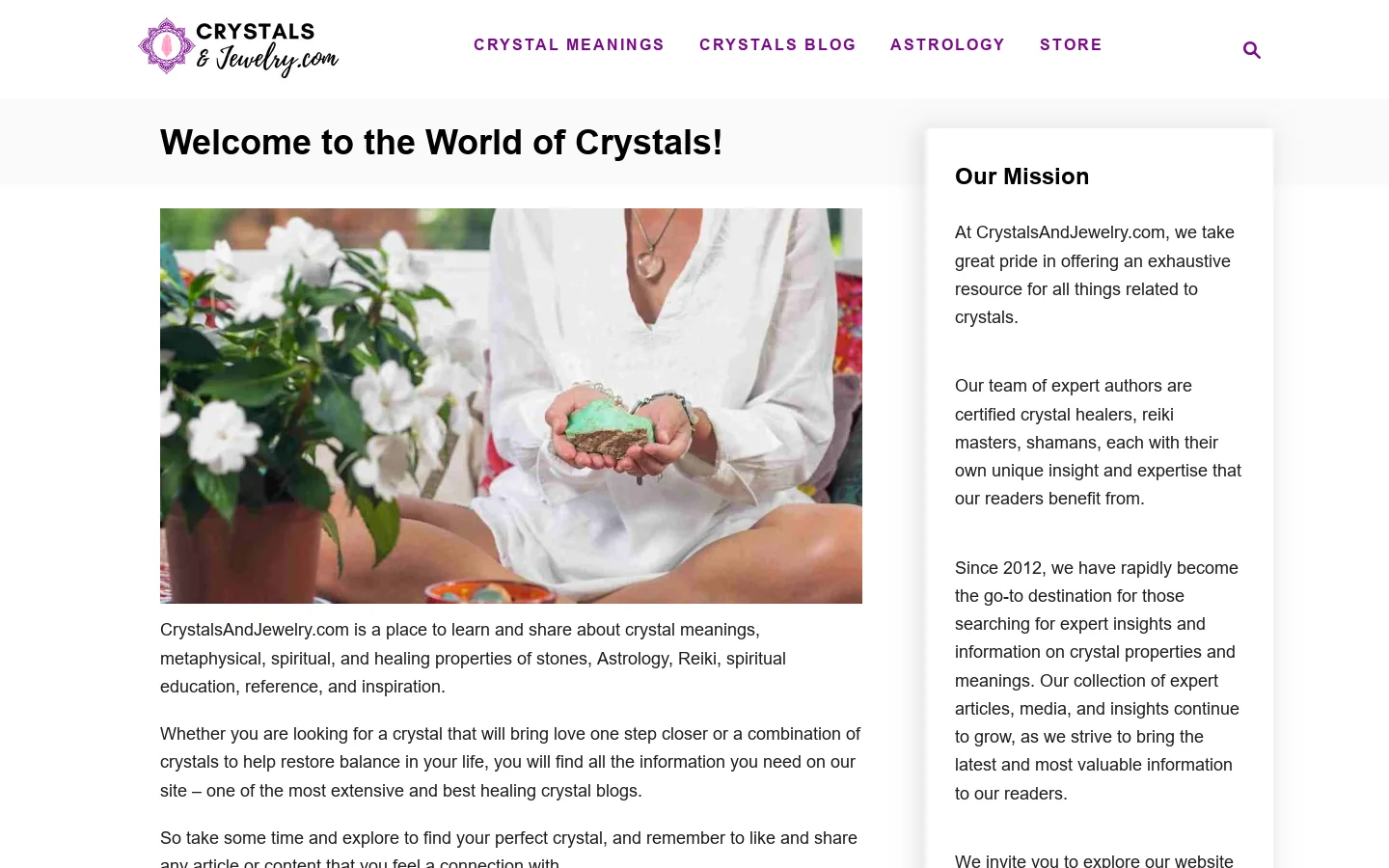 The Healing Crystals & Stones Blog - CrystalsandJewelry.com Homepage screenshot