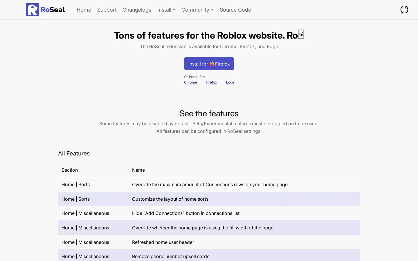 RoSeal Homepage screenshot