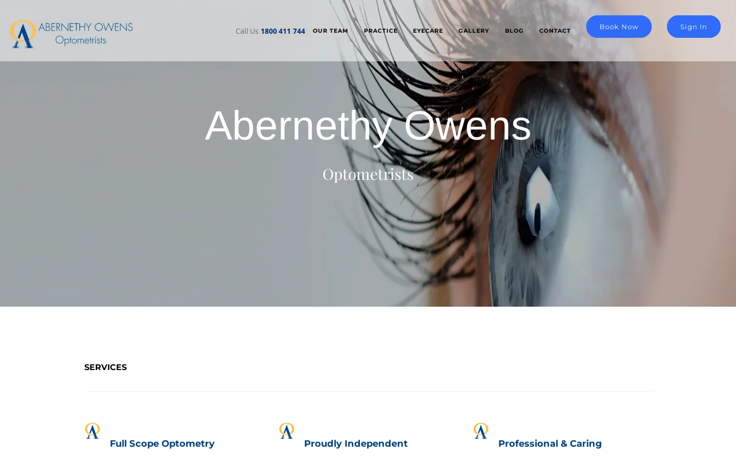 Abernethy Owens Optometrists Homepage screenshot