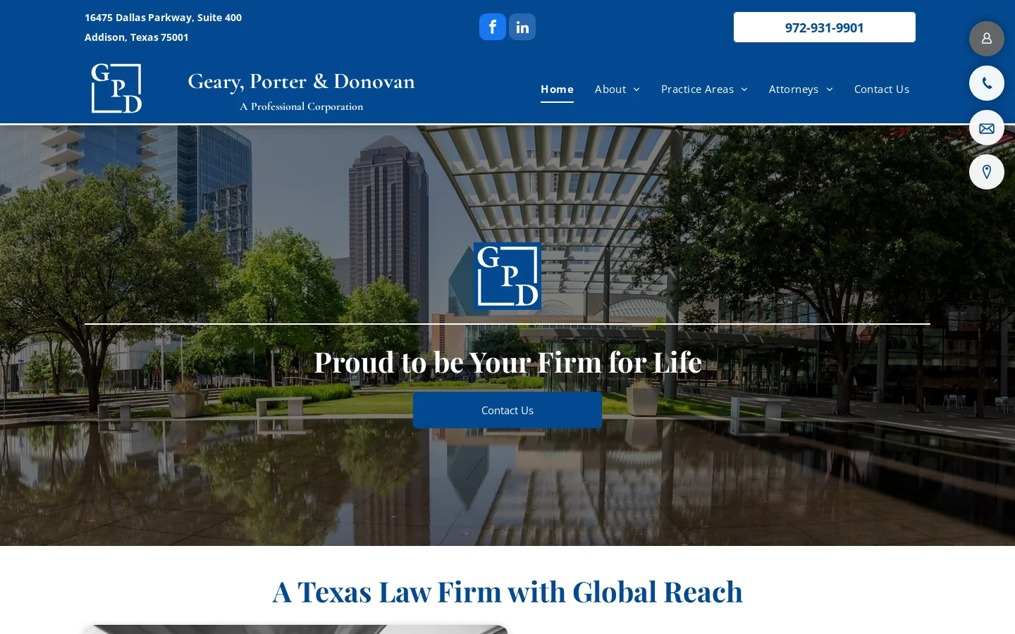 Law Firm | Addison, TX | Geary, Porter & Donovan, P.C. Homepage screenshot
