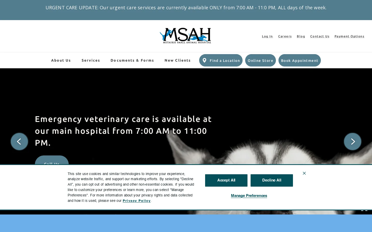 Trusted Veterinarians in New Orleans & Metairie | Metairie Small Animal Hospital (MSAH) Homepage screenshot