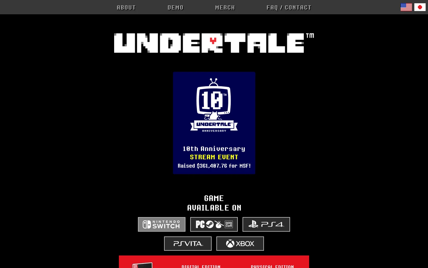 UNDERTALE for Nintendo Switch, PC / Mac, PlayStation, and Xbox Homepage screenshot
