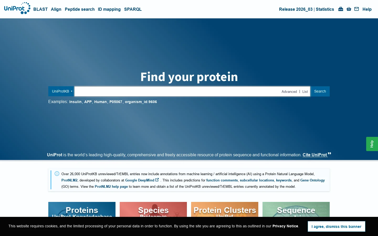 UniProt Homepage screenshot