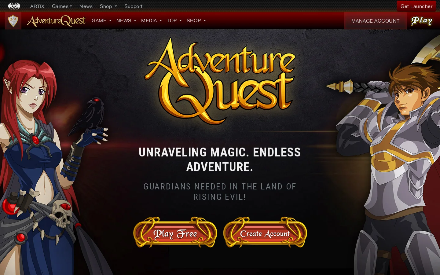 AdventureQuest - Home Homepage screenshot