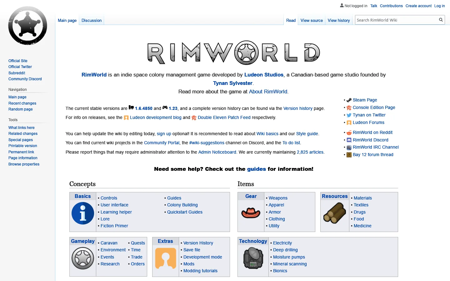 RimWorld Wiki Homepage screenshot