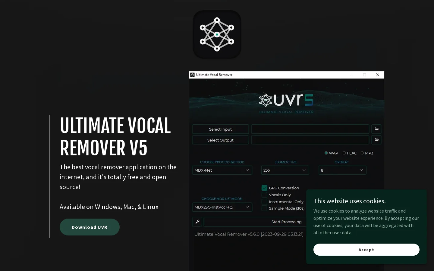 The Ultimate Vocal Remover Application Homepage screenshot