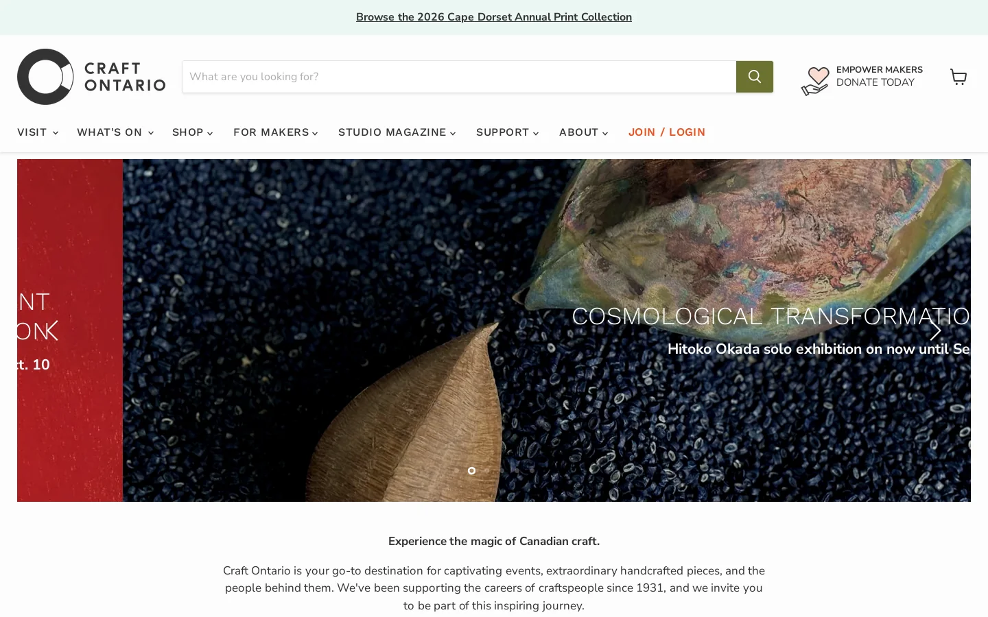 Craft Ontario Homepage screenshot