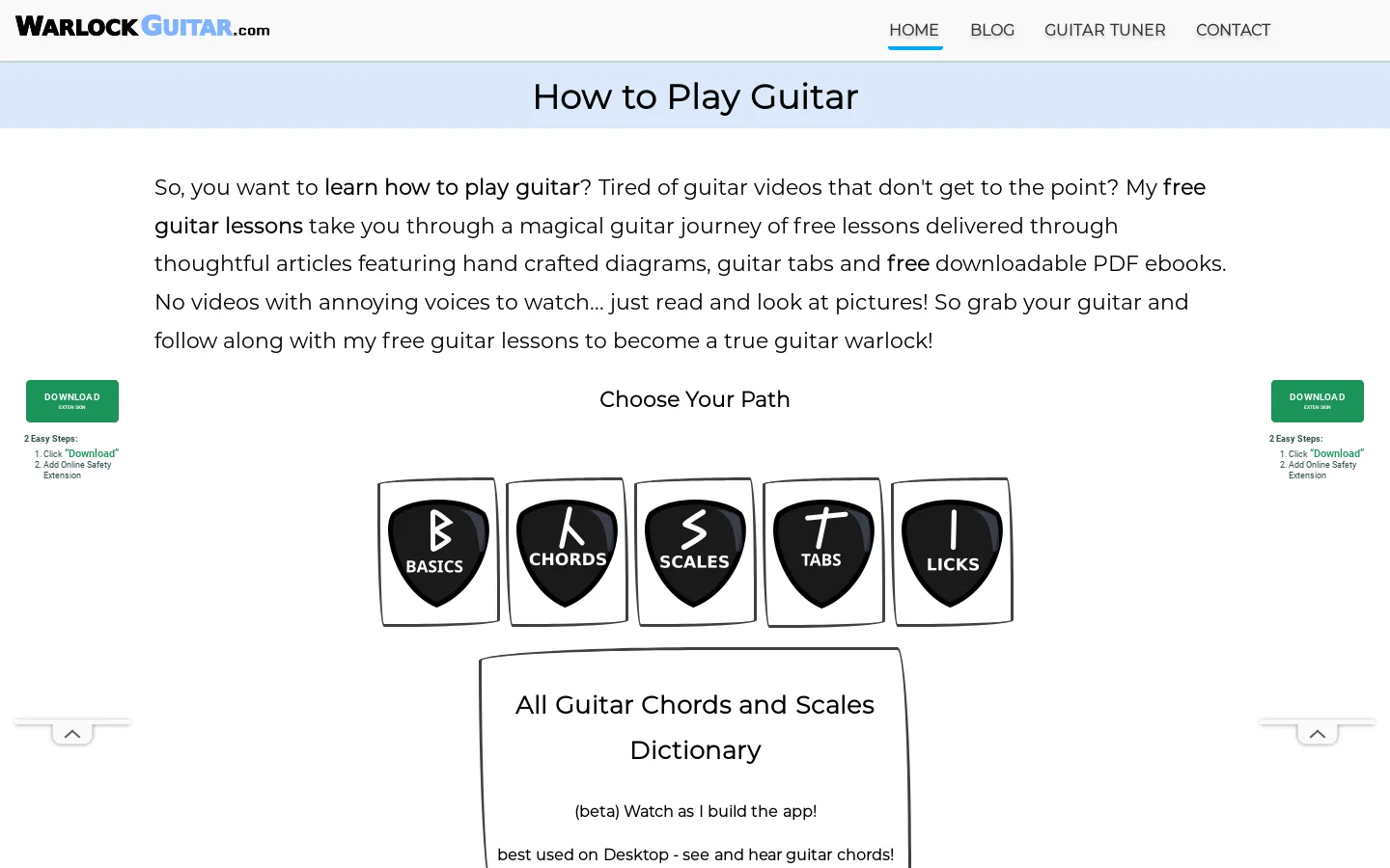 Learn How to Play Guitar - free guitar lessons. Homepage screenshot
