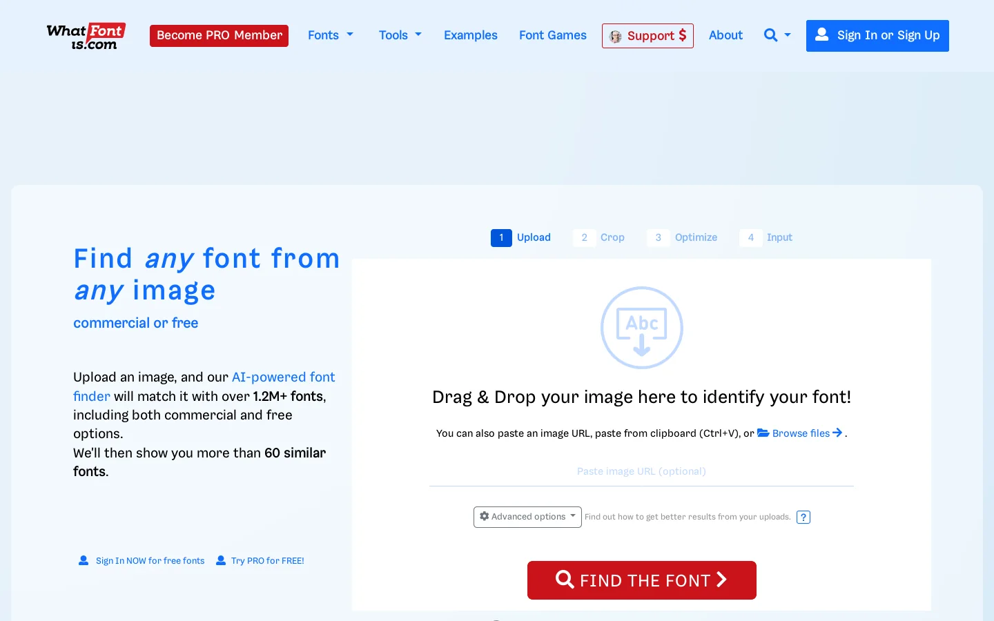 Font Finder by WhatFontIs 🔎 Identify fonts by image Homepage screenshot
