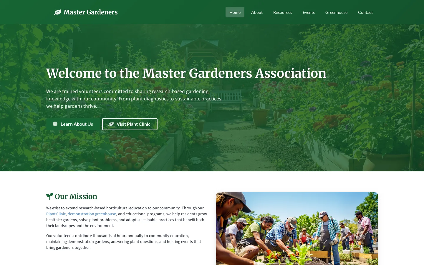 Master Gardeners Association - Volunteer Garden Education Homepage screenshot