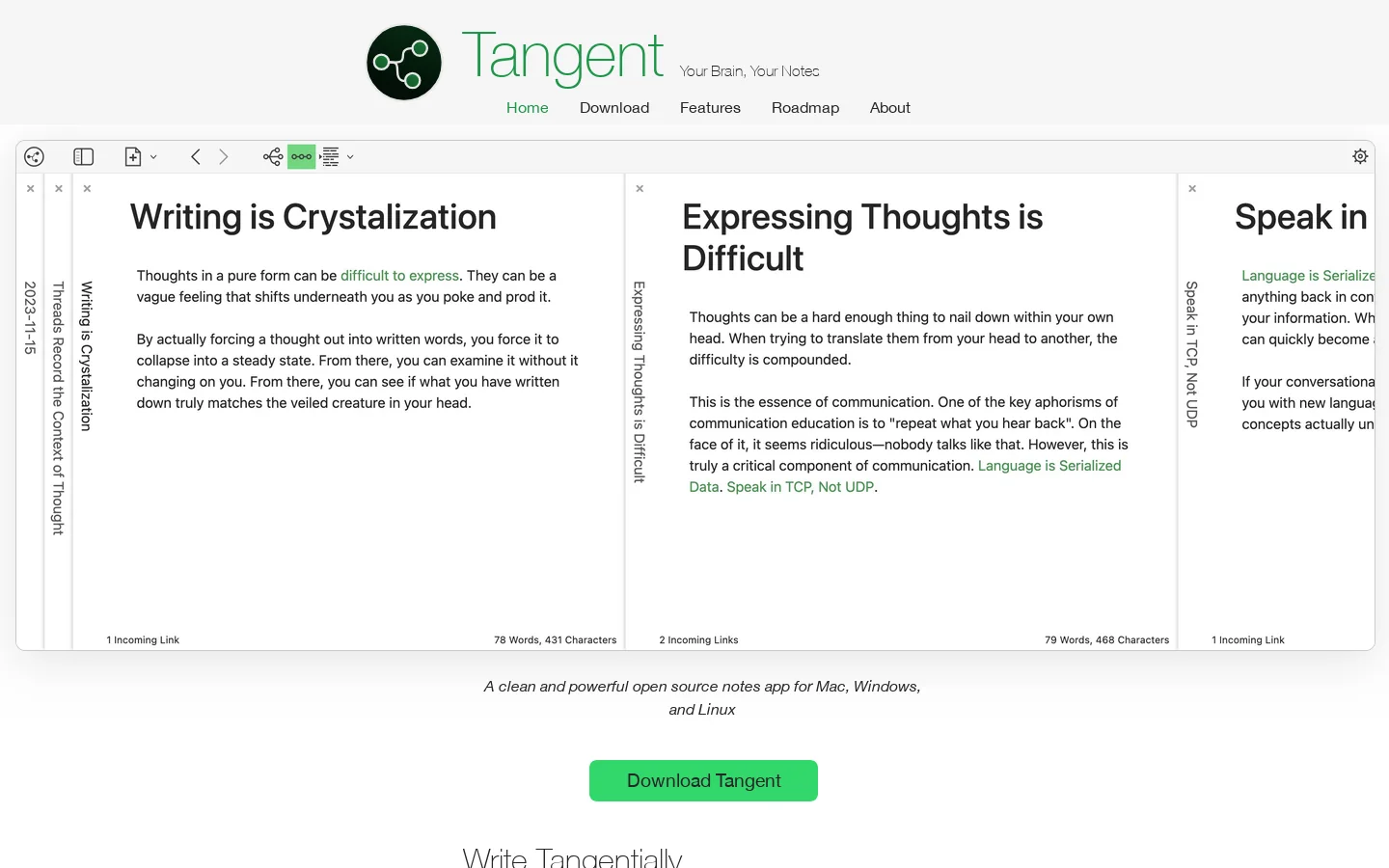 Tangent Notes Homepage screenshot