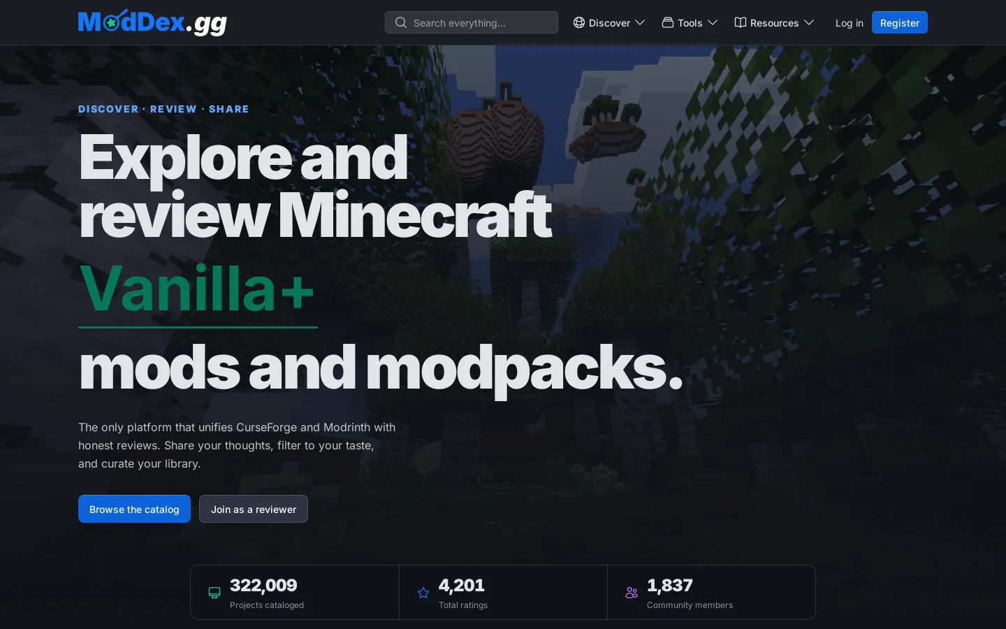 ModDex Homepage screenshot