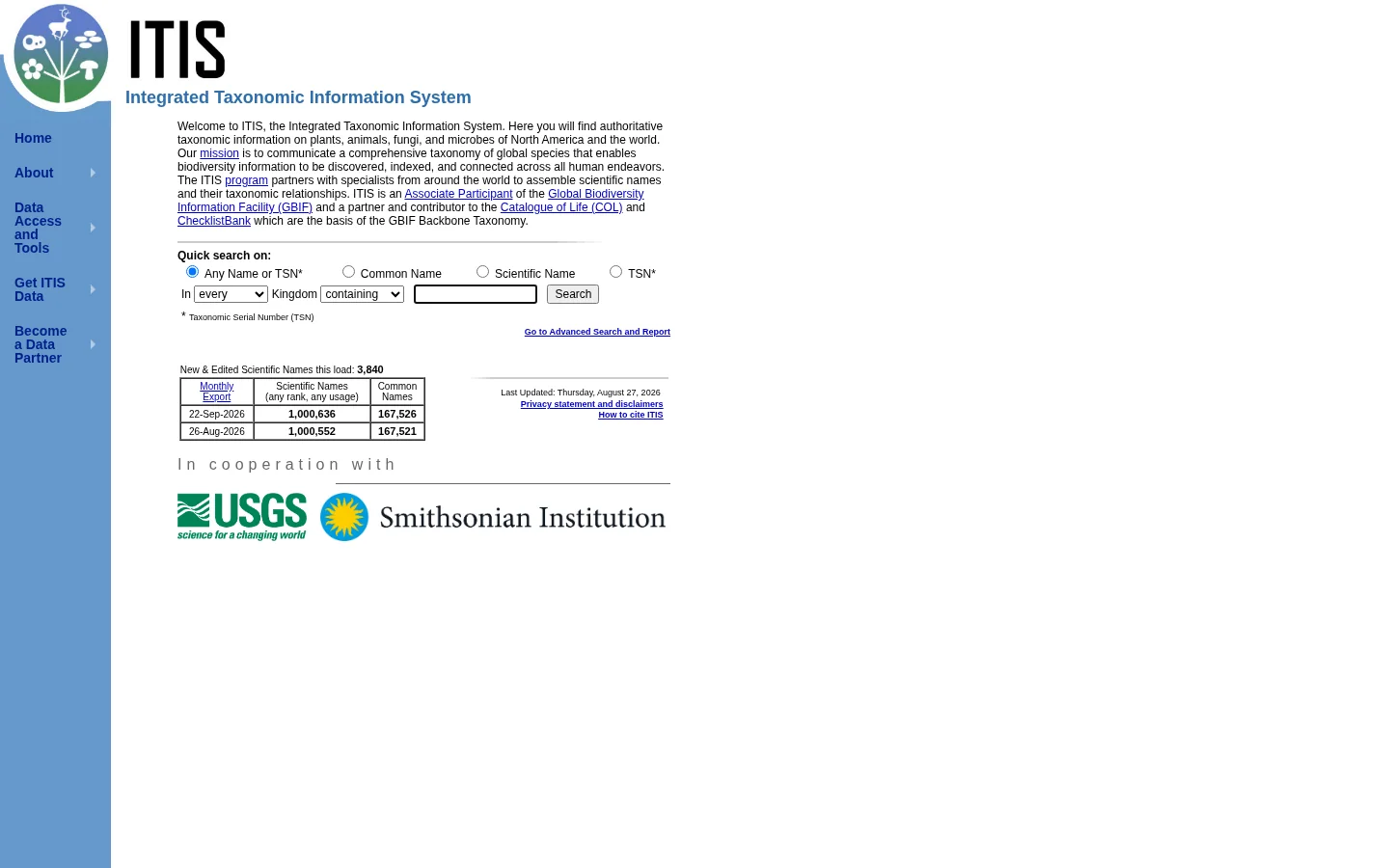 ITIS.gov Homepage screenshot