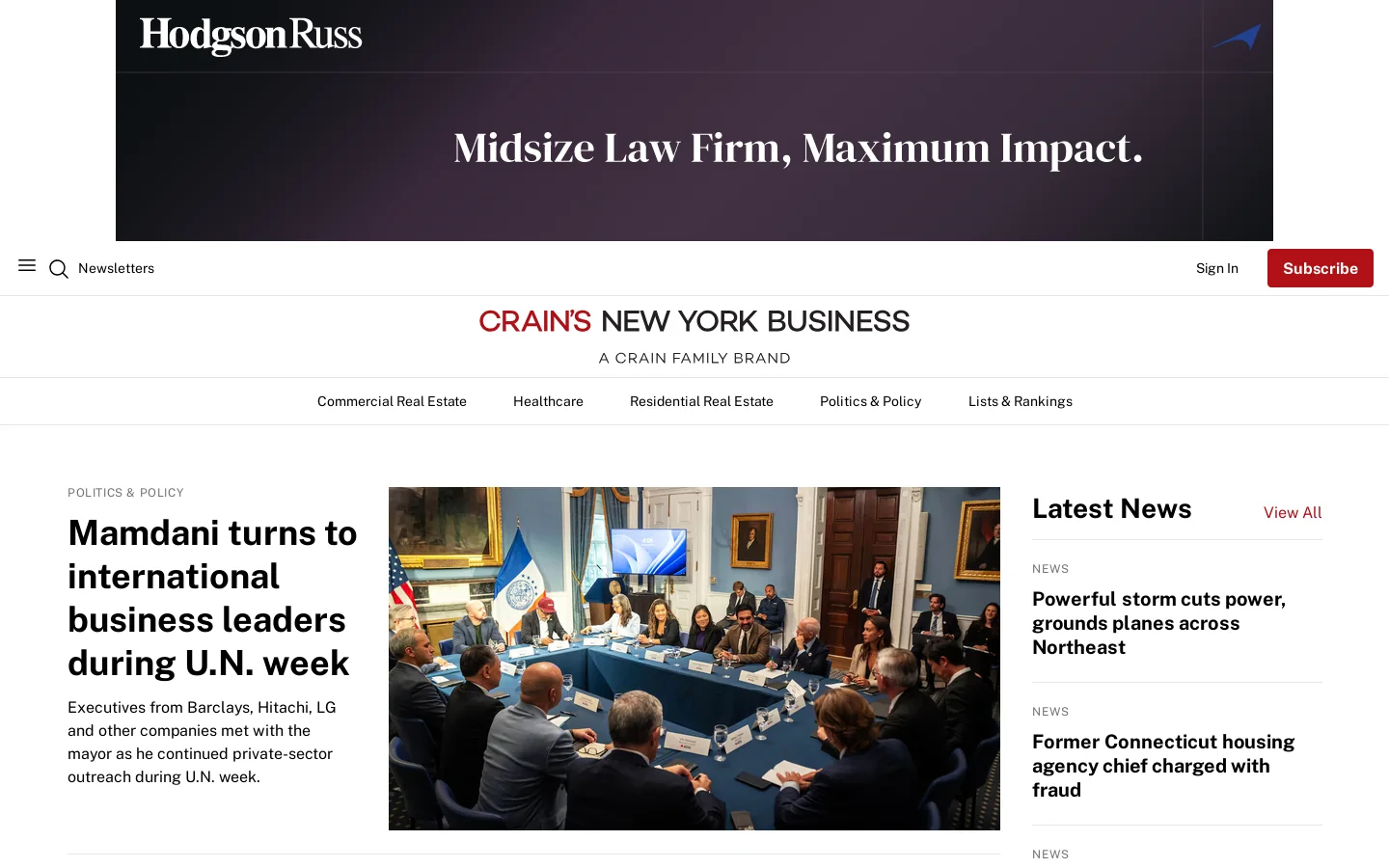 Crain's New York Business Homepage screenshot