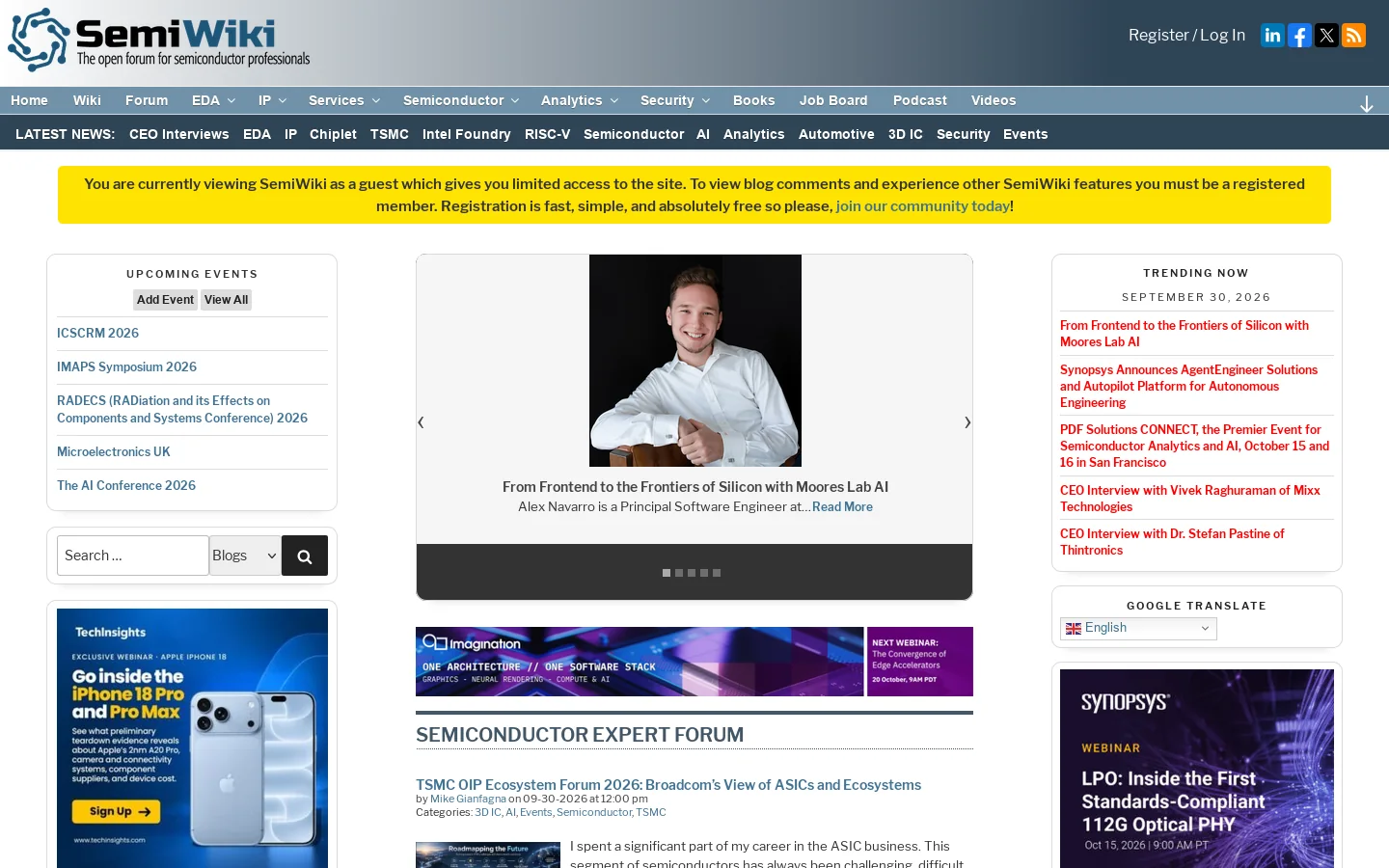 SemiWiki Homepage screenshot