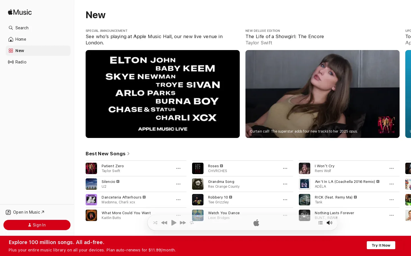 ‎Apple Music - Web Player Homepage screenshot