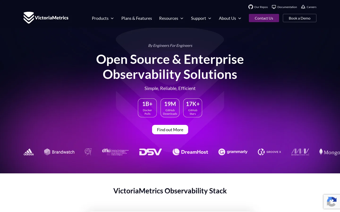 VictoriaMetrics Homepage screenshot