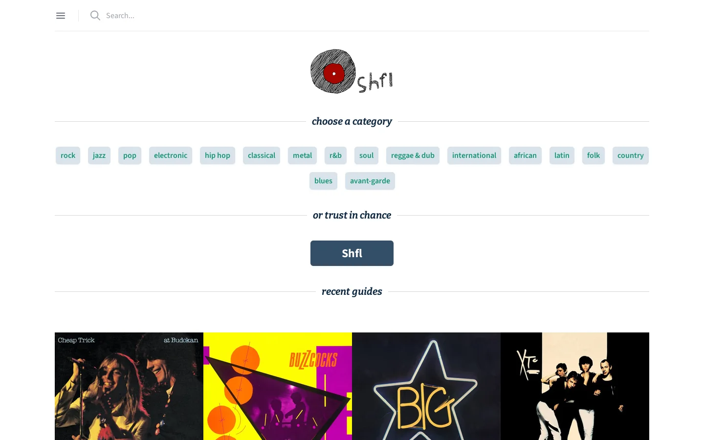 Shfl Homepage screenshot