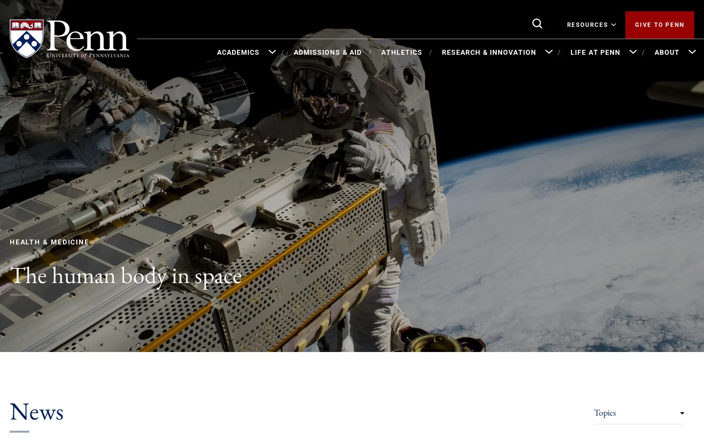 University of Pennsylvania Homepage screenshot