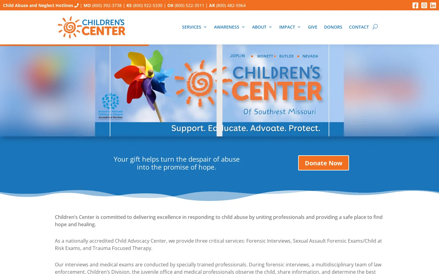 Children's Center Homepage screenshot