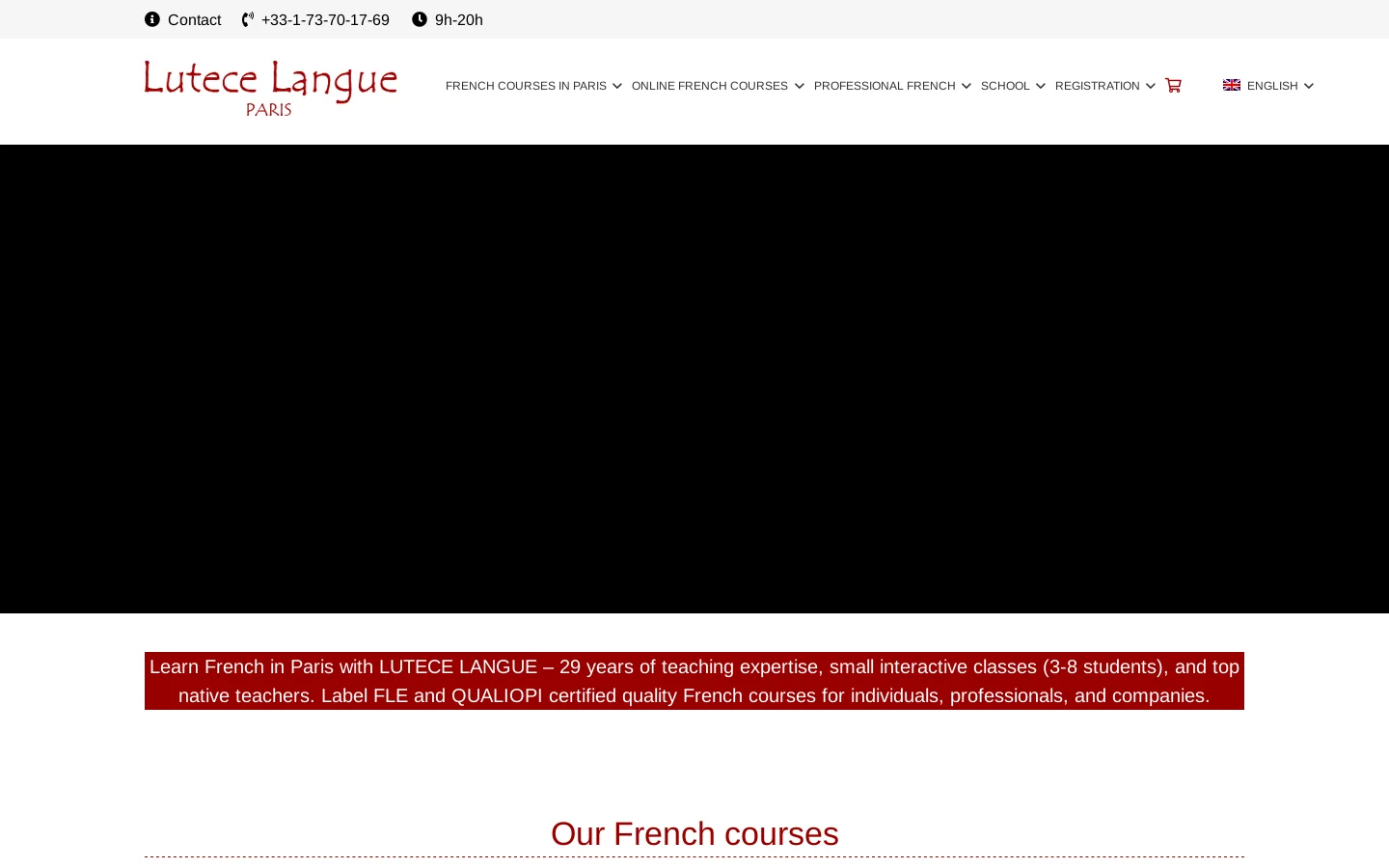 Learn French in Paris, France. French courses with Lutece Langue Homepage screenshot