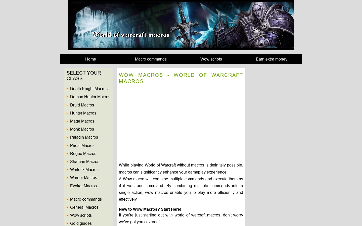 Wow macros Homepage screenshot