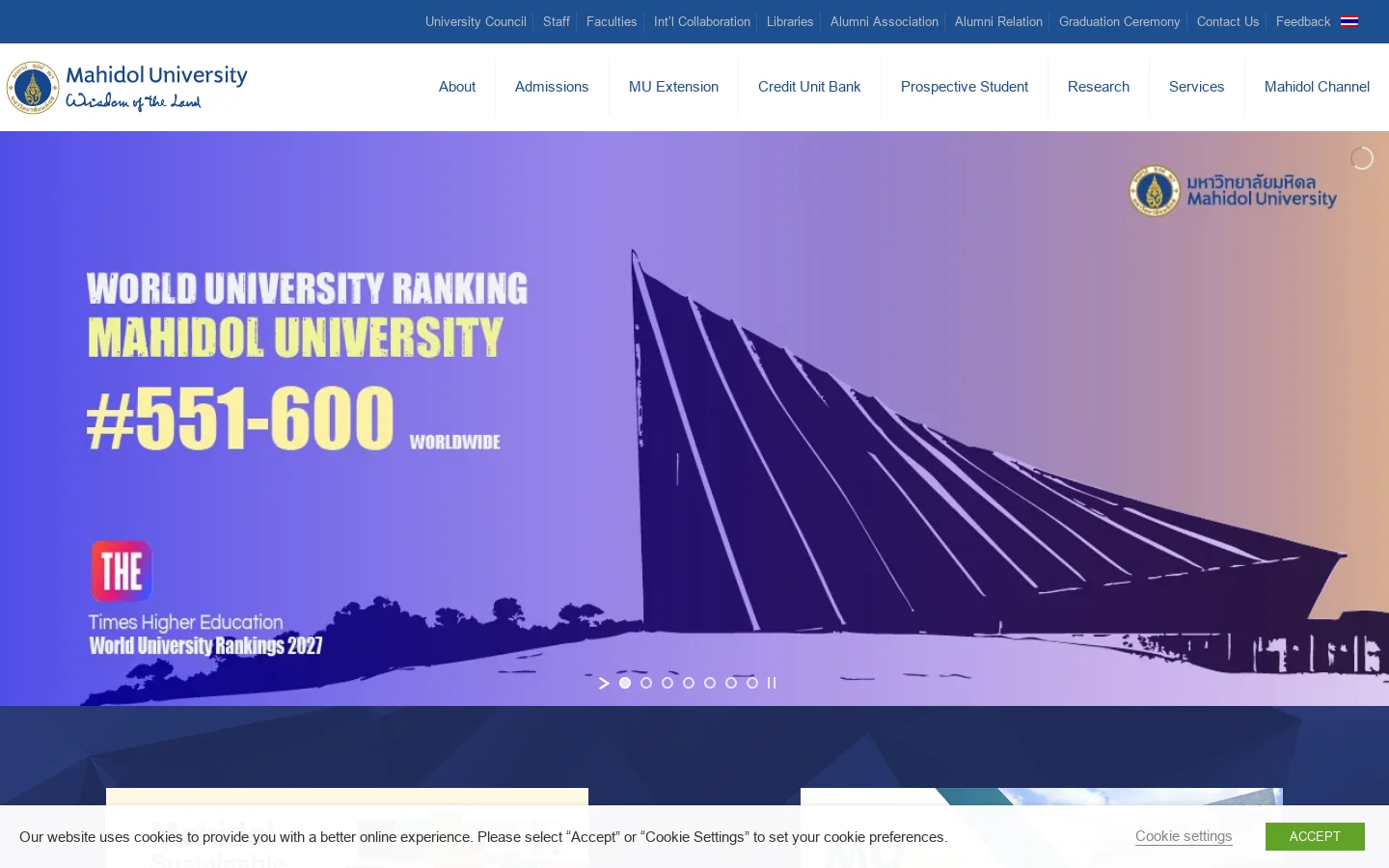 Mahidol University Homepage screenshot