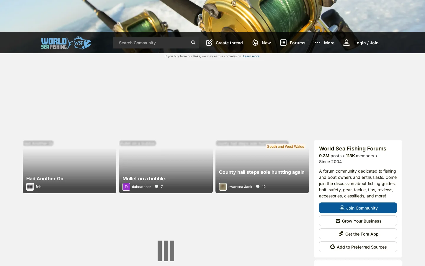 World Sea Fishing Forums Homepage screenshot