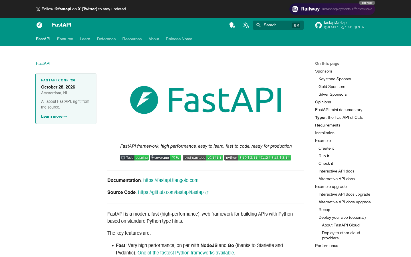 FastAPI Homepage screenshot