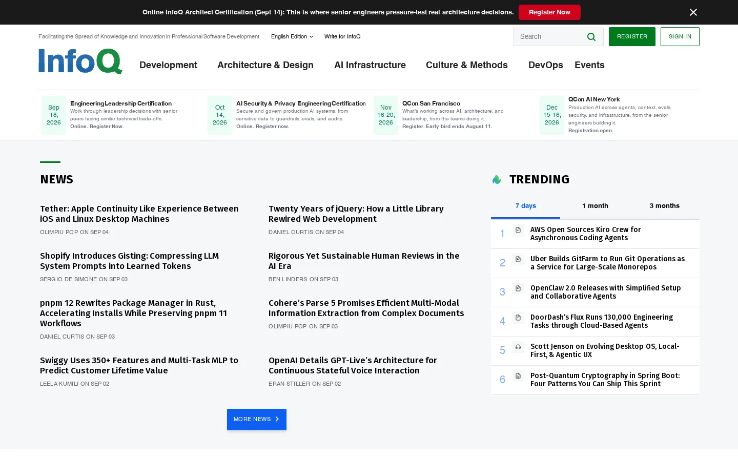 InfoQ Homepage screenshot