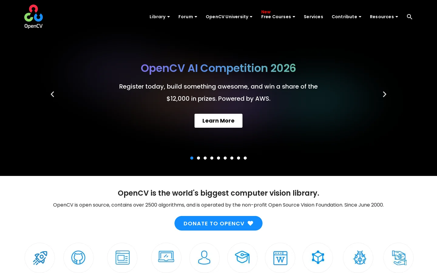 OpenCV Homepage screenshot