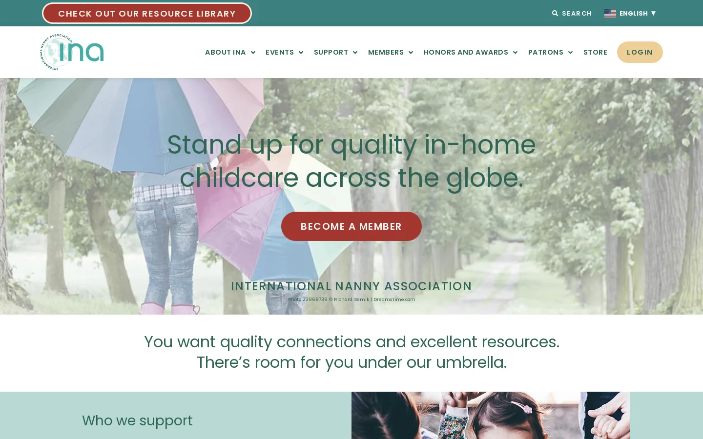 International Nanny Association – Stand up for quality in-home childcare across the globe. Homepage screenshot