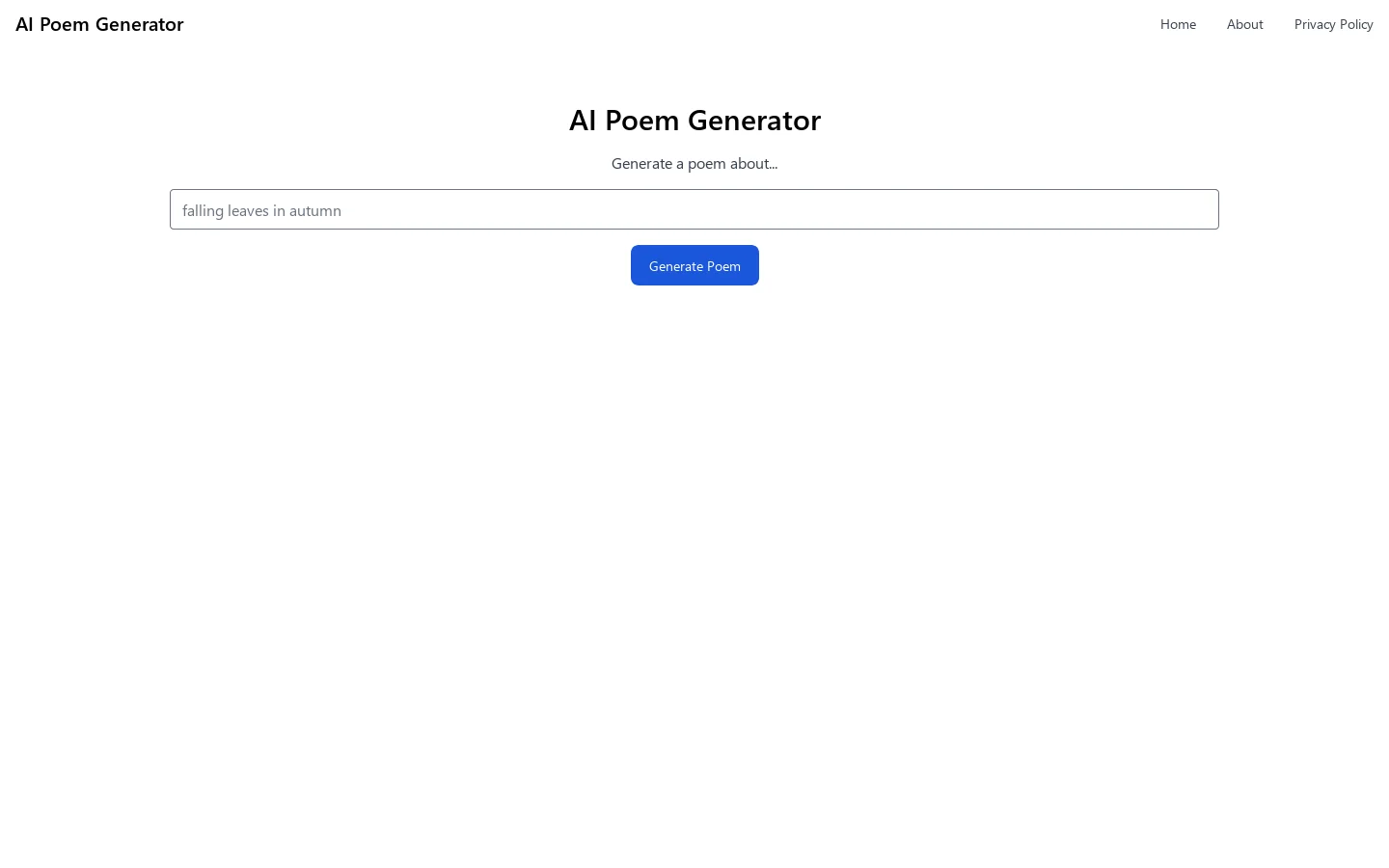 AI Poem Generator Homepage screenshot