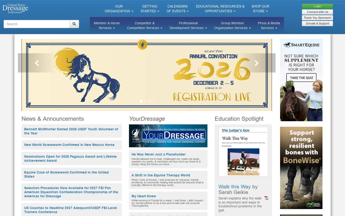USDF Homepage screenshot