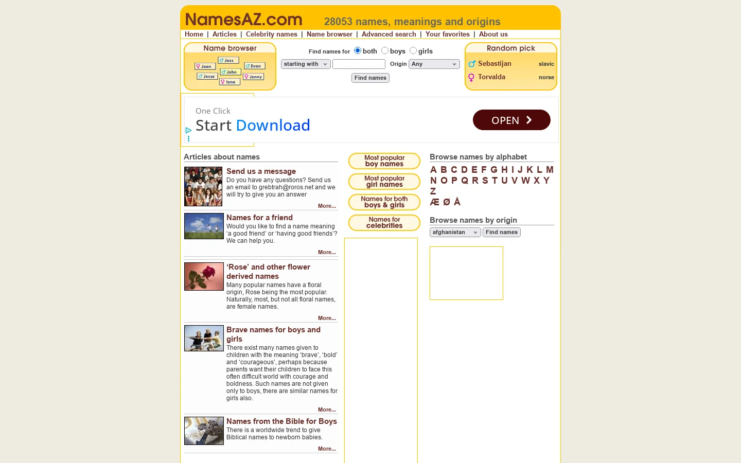 NamesAZ.com » Namesaz.com » Names, meanings and origins Homepage screenshot