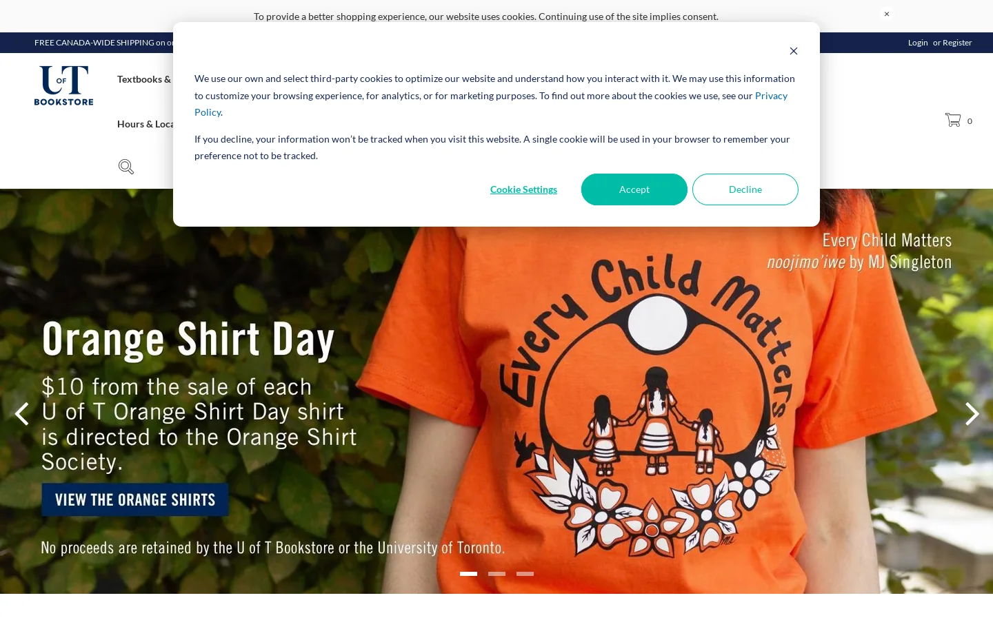 University of Toronto Bookstore Homepage screenshot