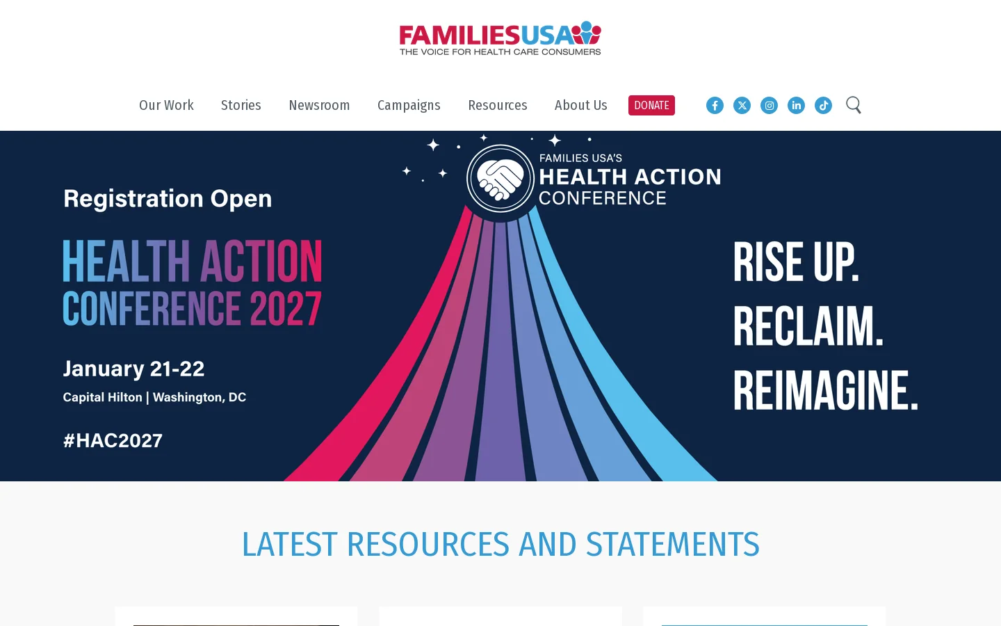 Families USA Homepage screenshot