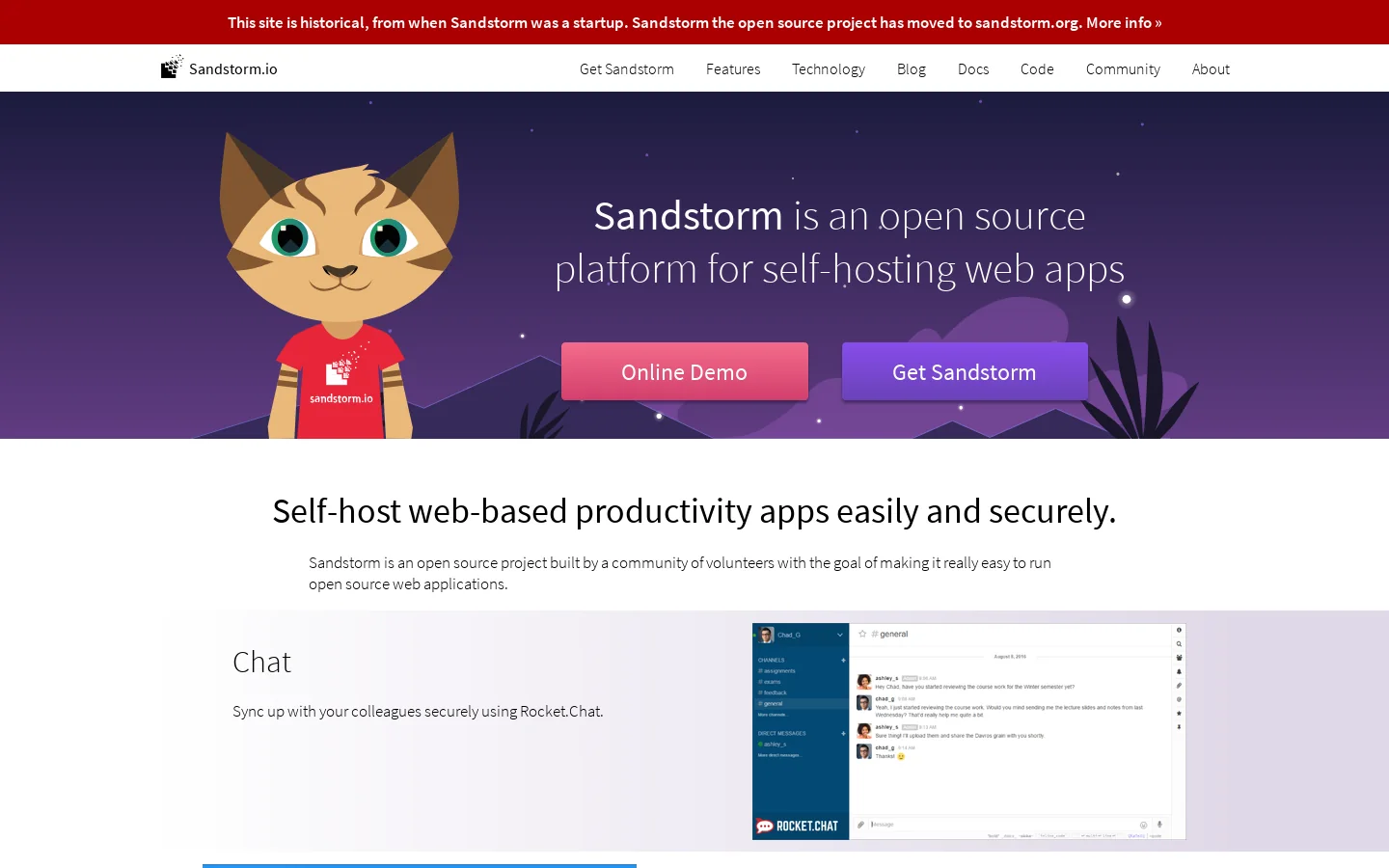 Sandstorm Homepage screenshot