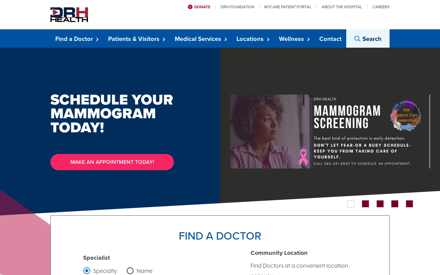 DRH Health Homepage screenshot